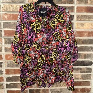Bitte Kai Rand Womens Tunic Blouse Sequin Multicolor Artsy Floral Size 3 F22